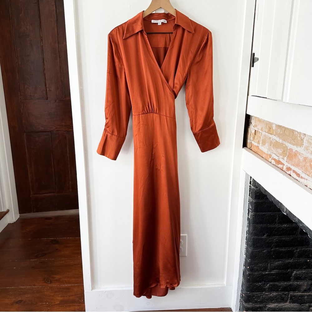 SECRET MISSION orange wrap silk dress
